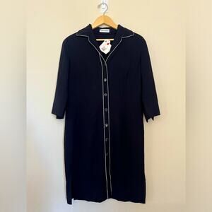 NWT Trixi Schober 100% wool black minimalist shirt dress 3/4 sleeve sz 10